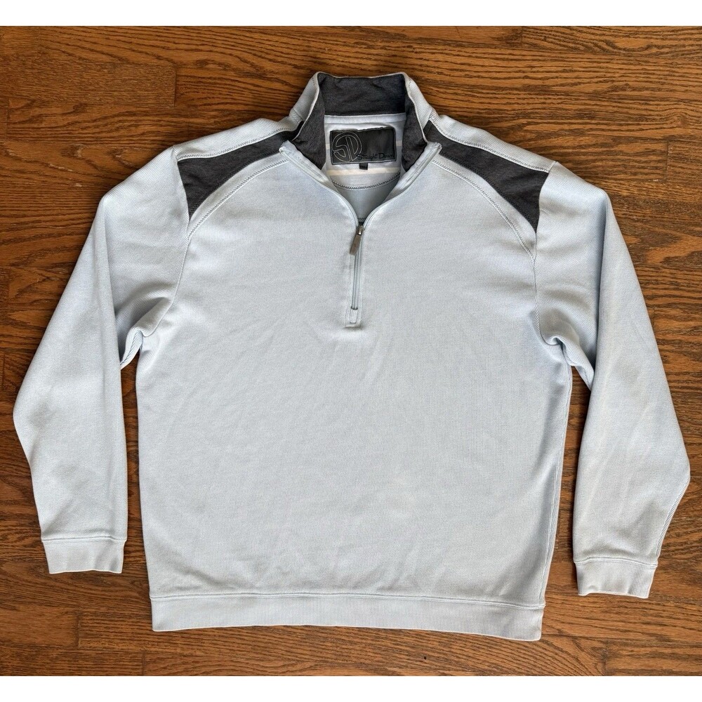 Straight Down 1/4 Zip Sweatshirt Mens XL Pullover Baby Blue Navy Polyester Blend